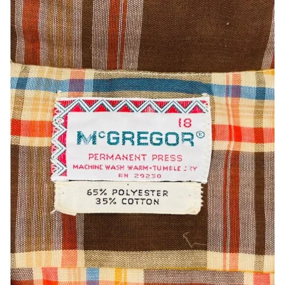 Vintage‎ McGregor Mens Plaid Button-Up Shirt Size 18 Brown Orange - Picture 2 of 4